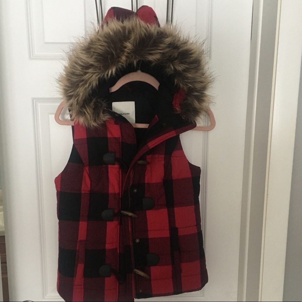 NWT Buffalo plaid hooded vest size XS